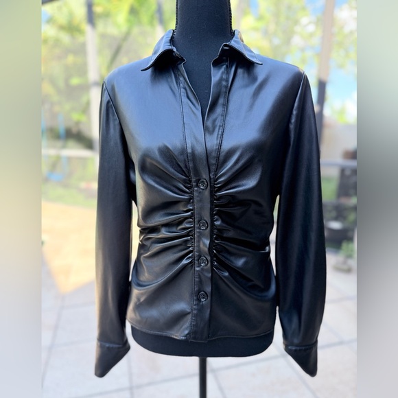 Zara Black Ruched Button-Up Blouse - Picture 1 of 7